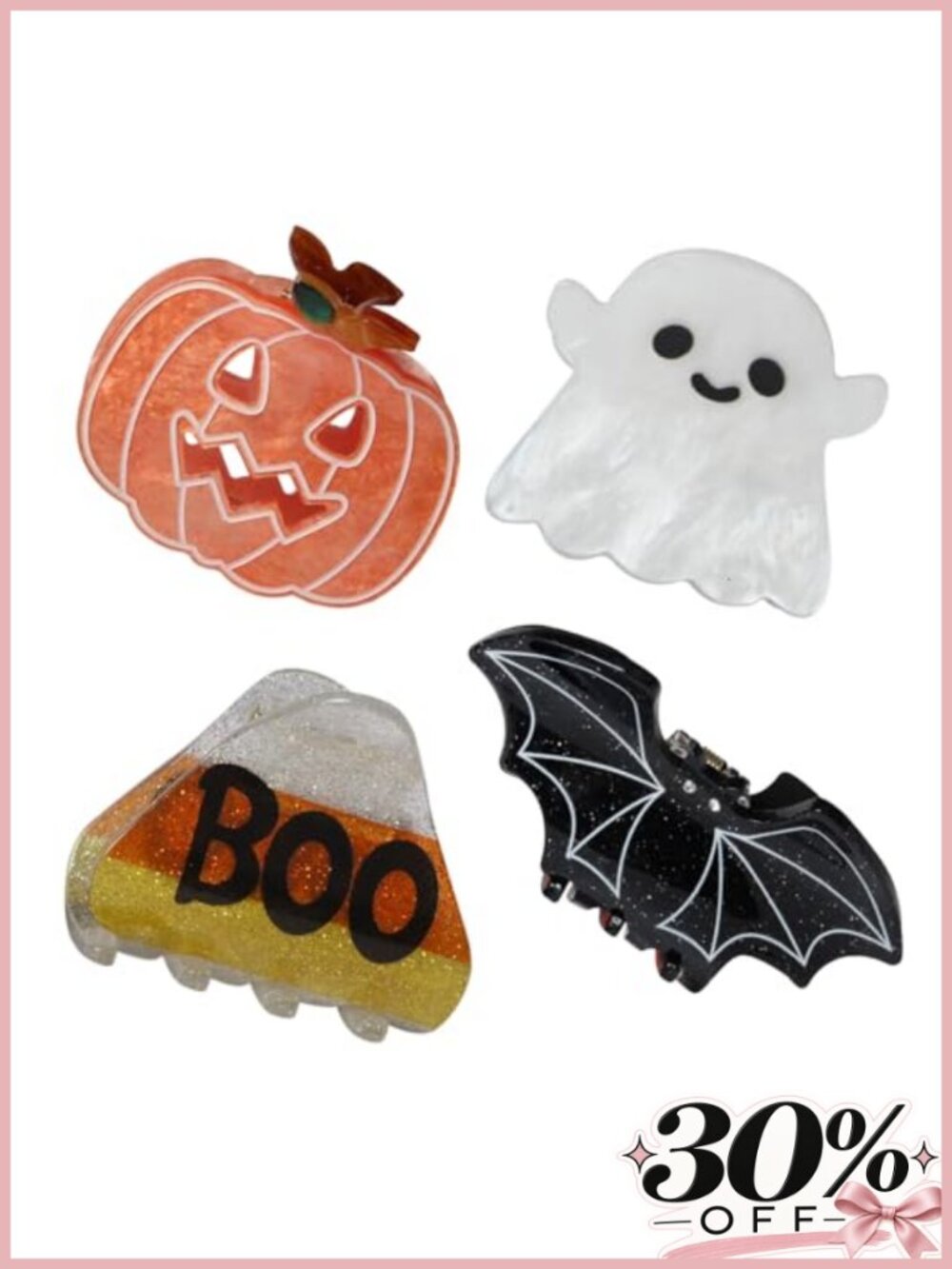 Set of 4 Acrylic Halloween Hair Claw Clips Ghost Pumpkin Bat Candy for Girls
